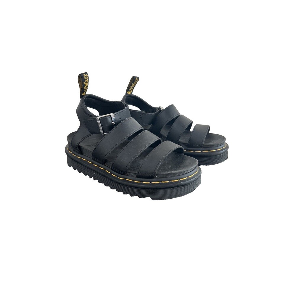 Dr. Martens Blaire Black Hydro Leather Sandals Women Sz 6/EU 37 Strappy Platform